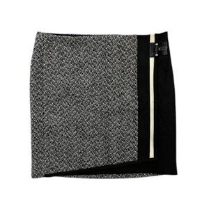 White‎ House Black Market Women’s 8 Tweed Wrap Mini Skirt Black White Buckle